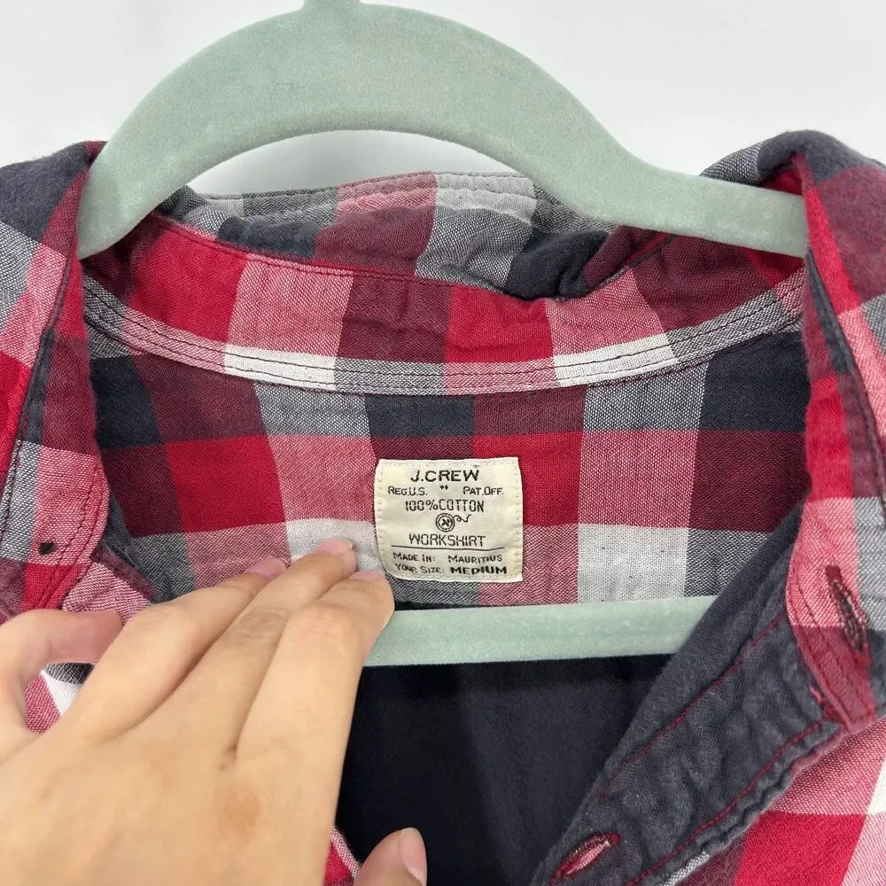 Vintage J.Crew Plaid Workshirt Men’s M 100% Cotton Red Black Button Up Top